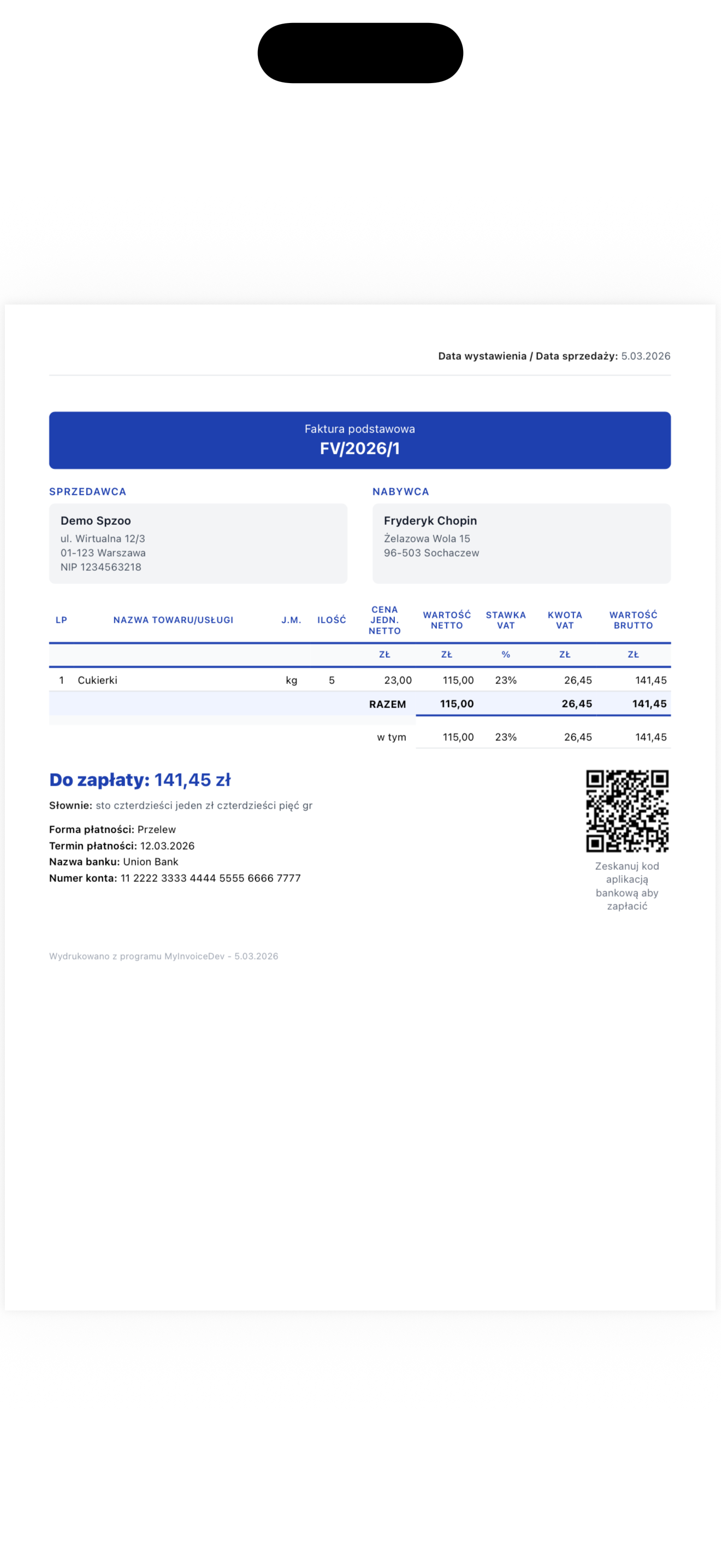 Podgląd PDF faktury