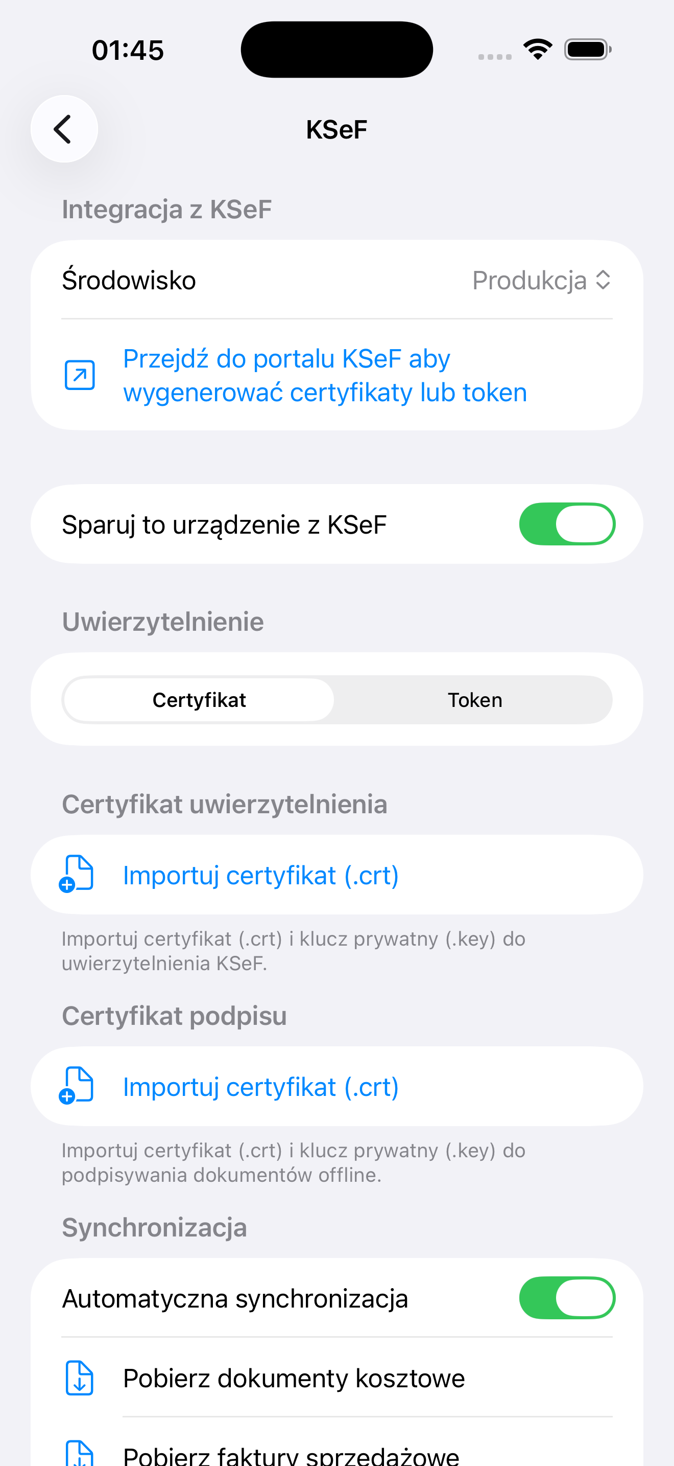 Integracja KSeF na iPhone