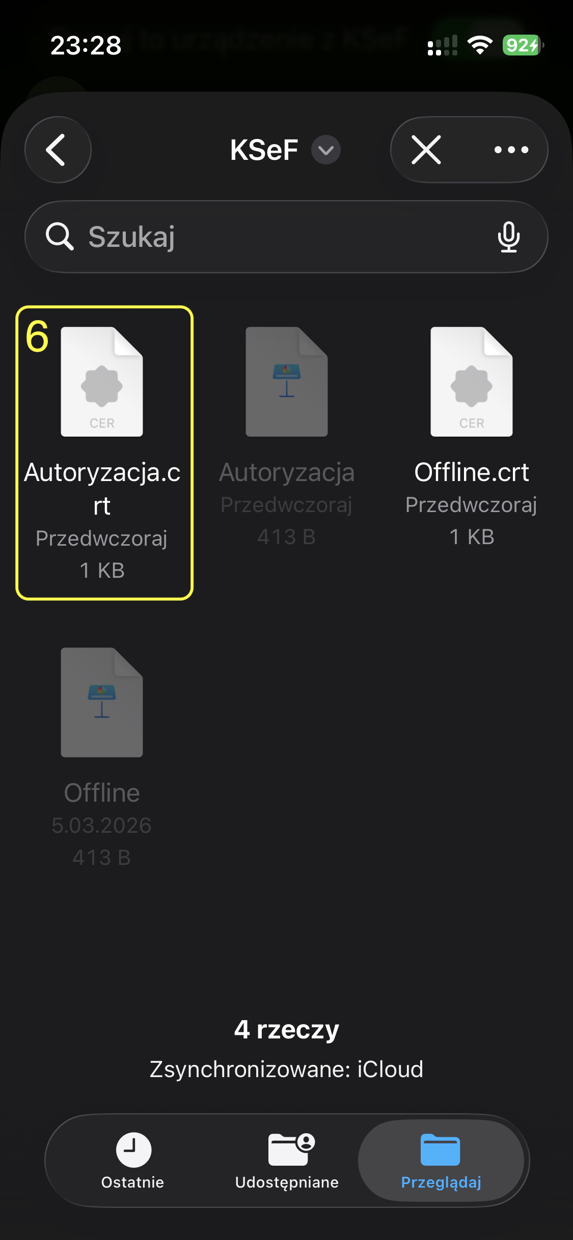Wybór pliku certyfikatu (.crt)
