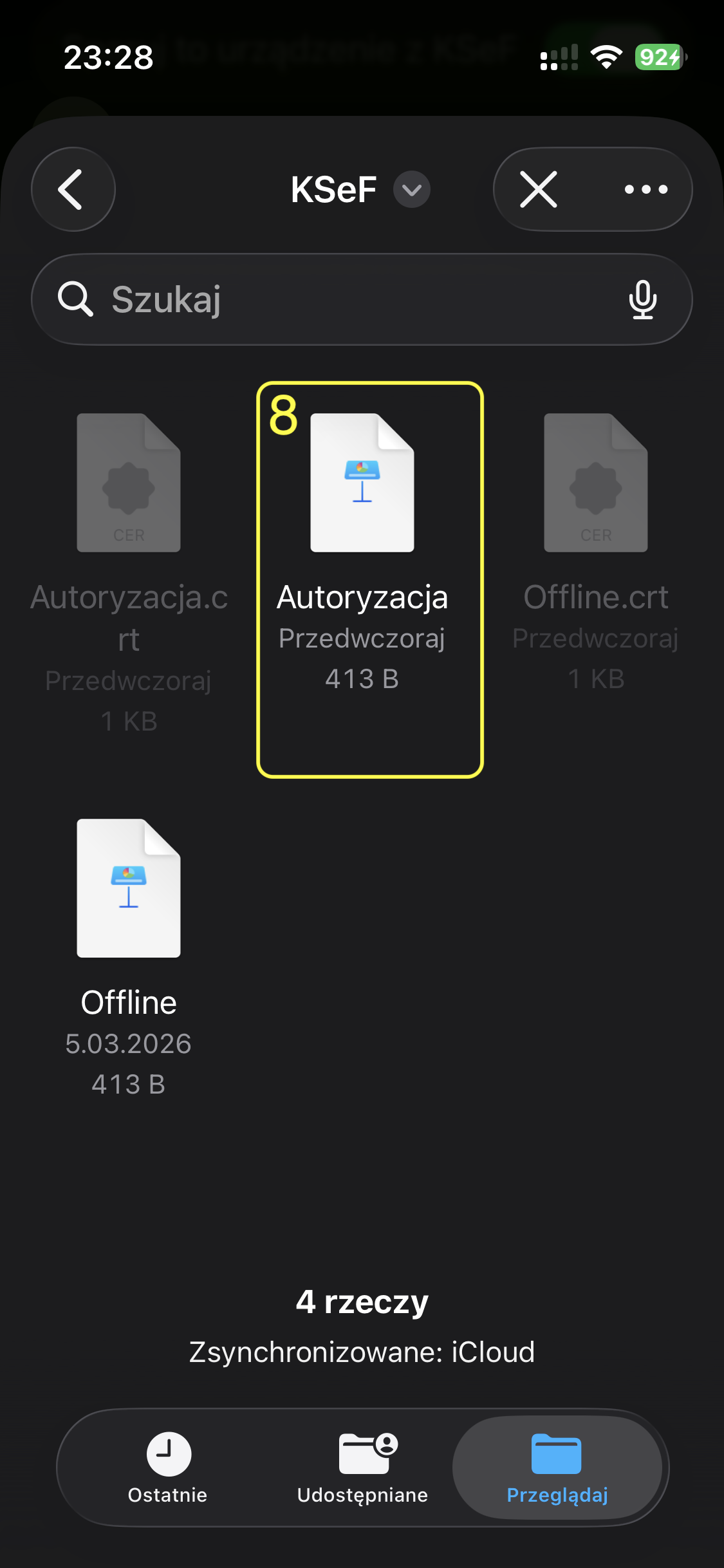 Wybór pliku klucza prywatnego (.key)
