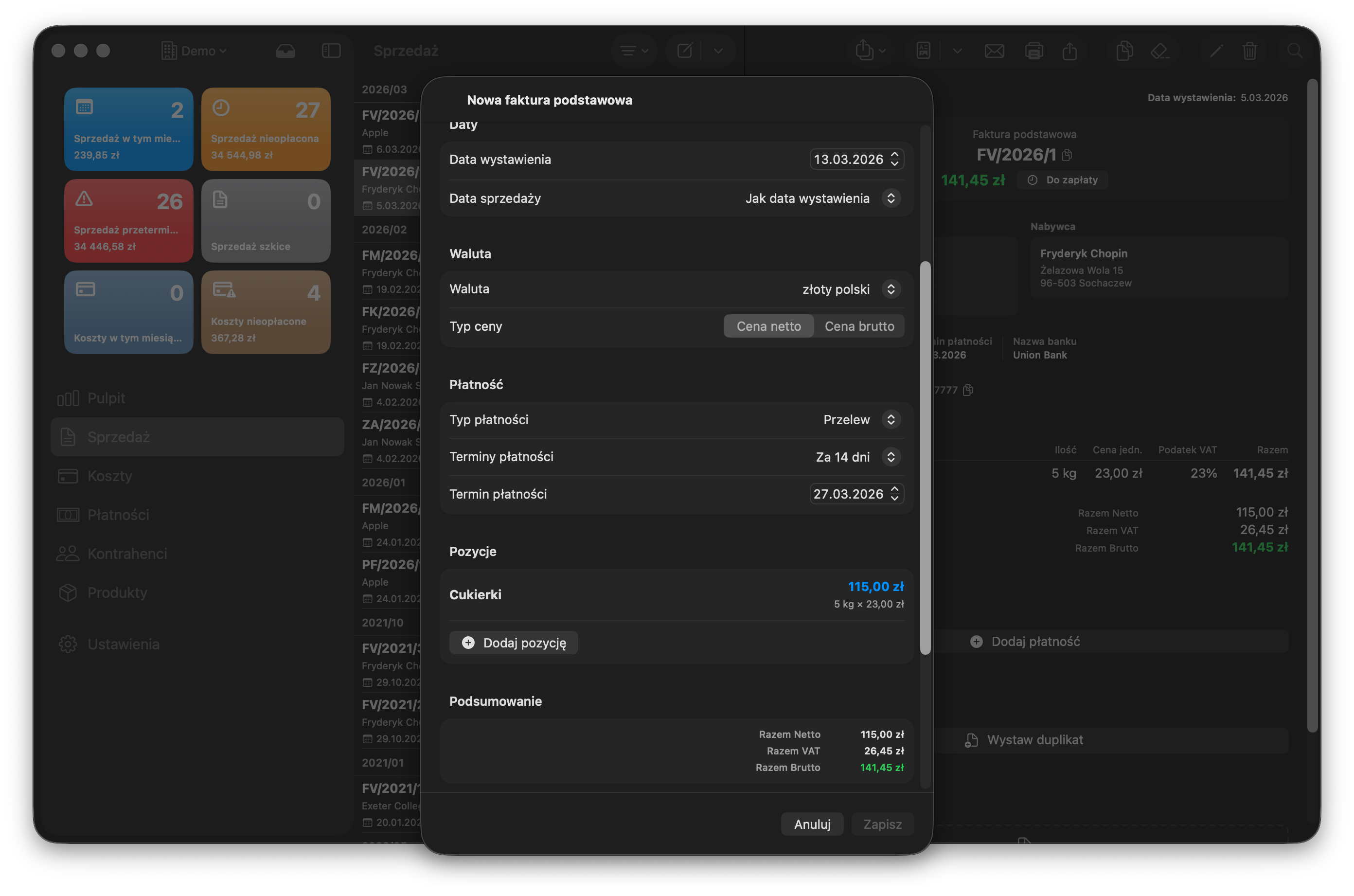 Edycja faktury na Mac