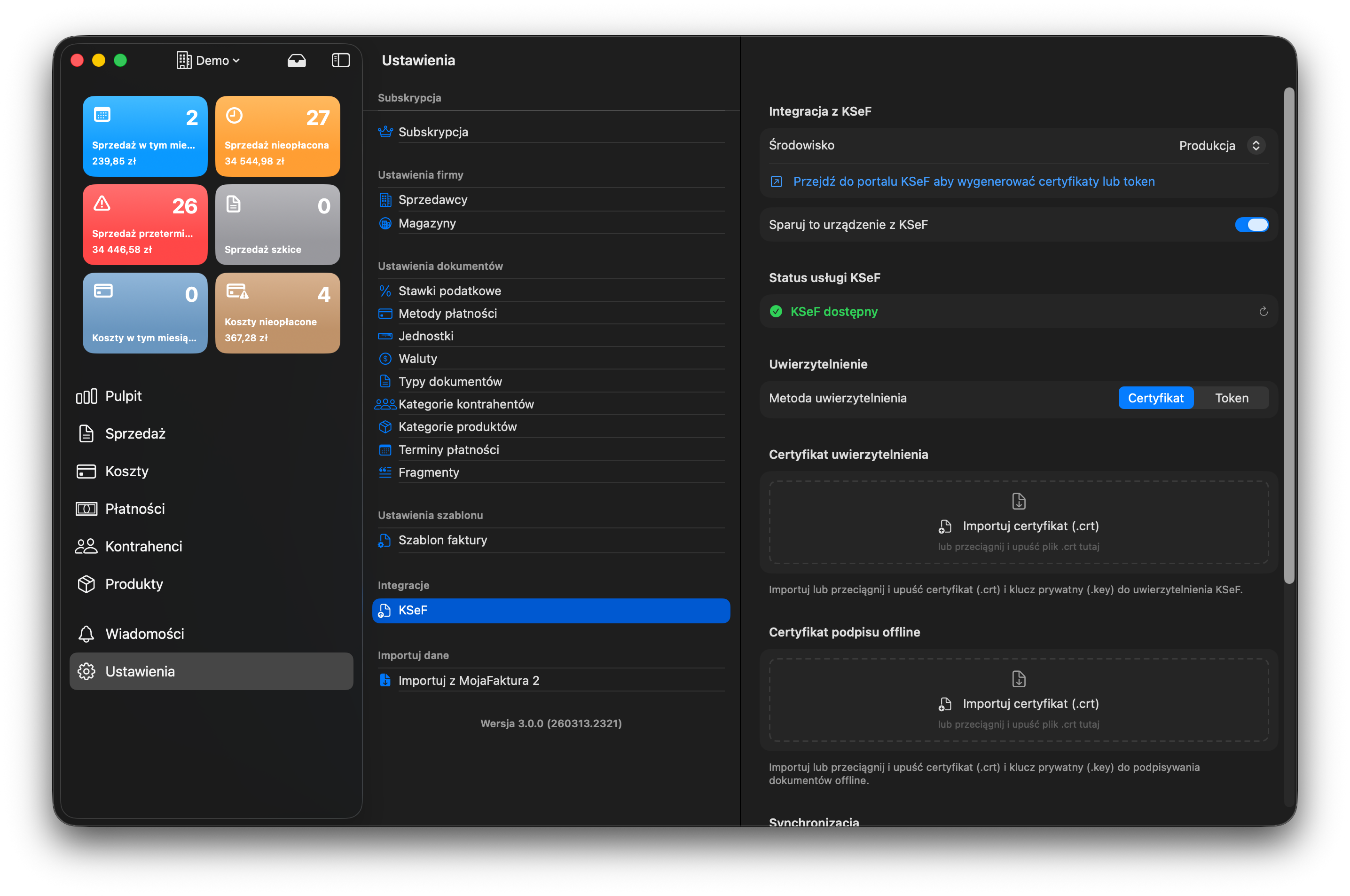 MojaFaktura na Mac — KSeF